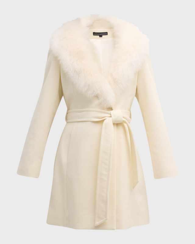Belted Wrap Coat with Cashmere Shearling Collar